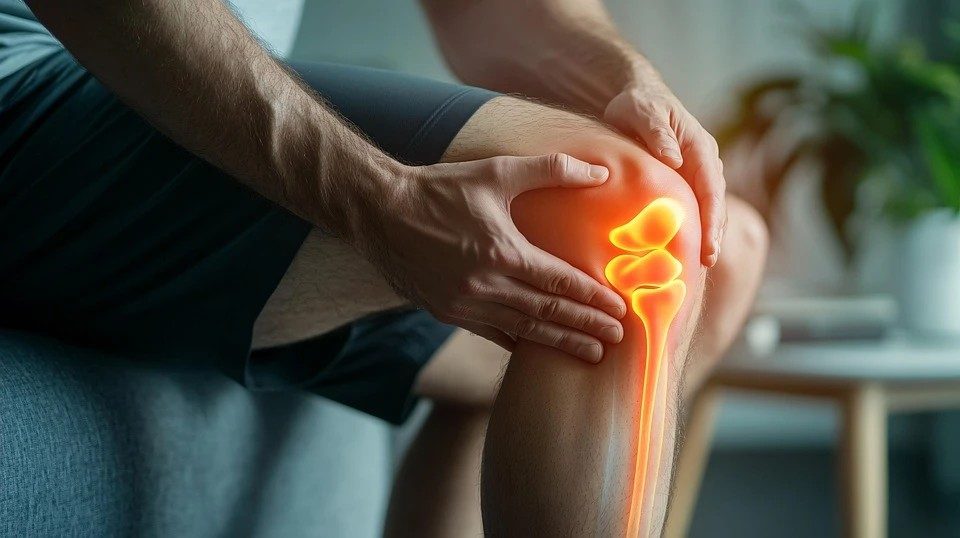 Illustration of the knee joint highlighting a painful area