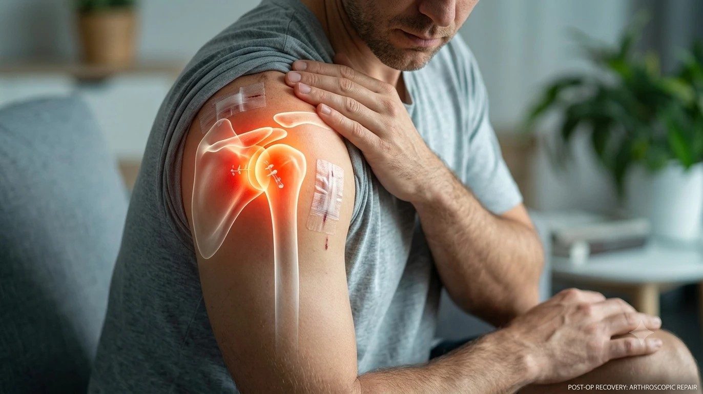 A patient's shoulder being examined after treatment