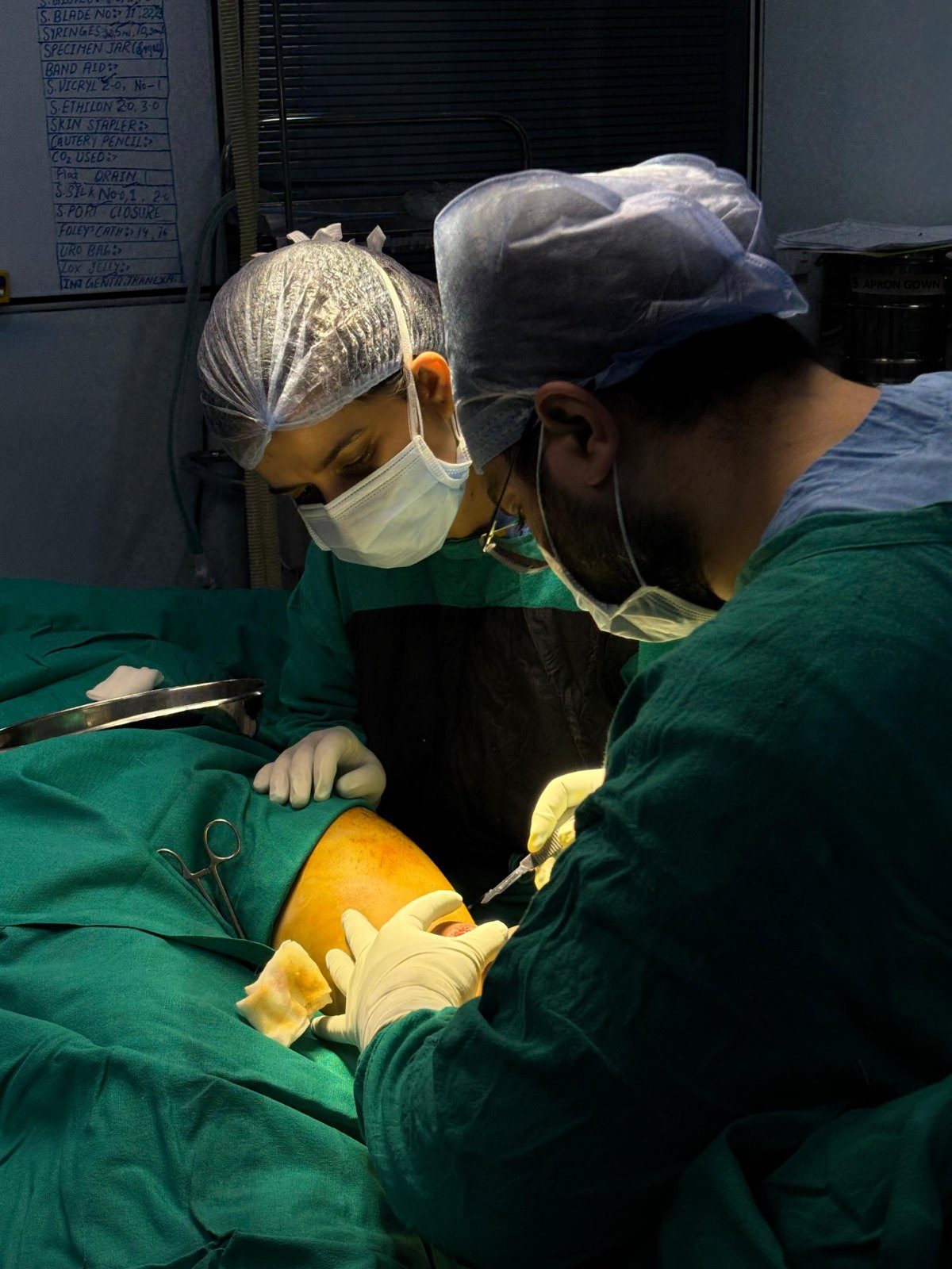 Knee surgery in progress in theatre